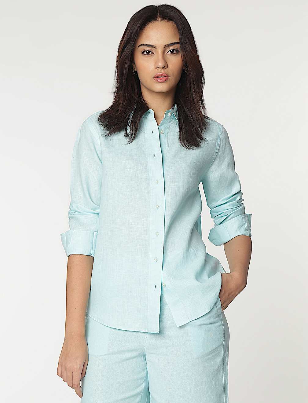 Pure Linen Spread Collar Shirt