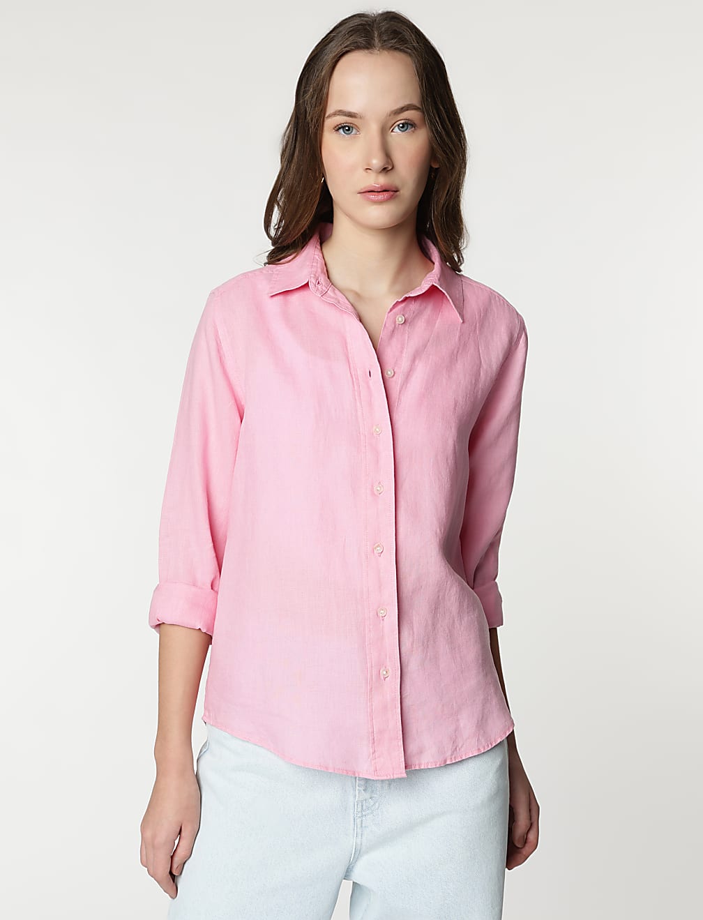 Pure Linen Spread Collar Shirt