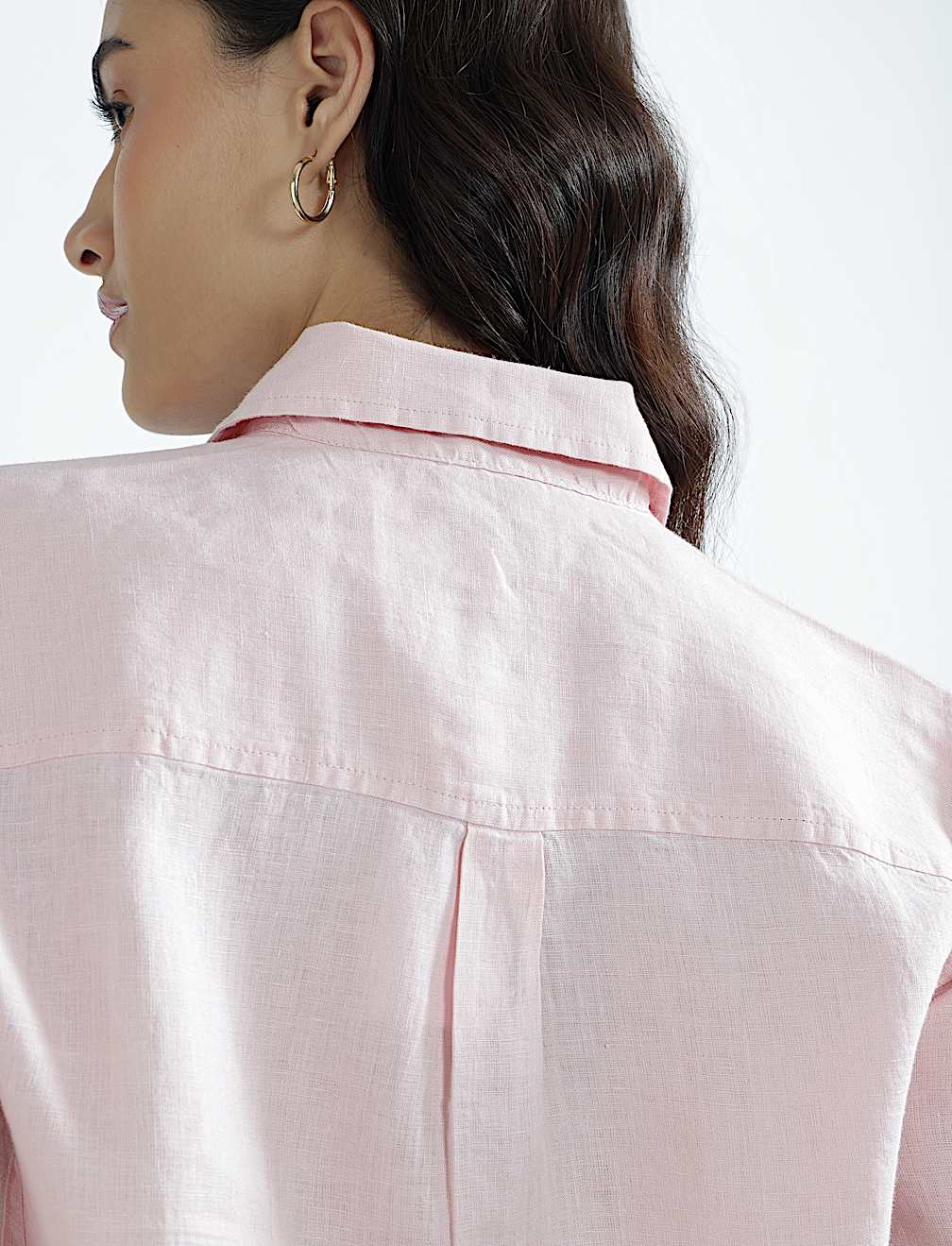 Pure Linen Plain Spread Collar Shirt