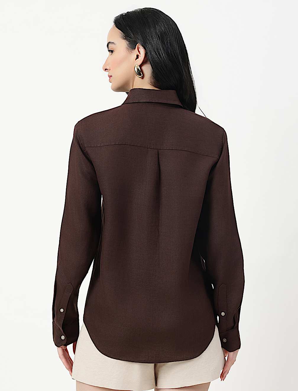 Pure Linen Plain Spread Collar Shirt