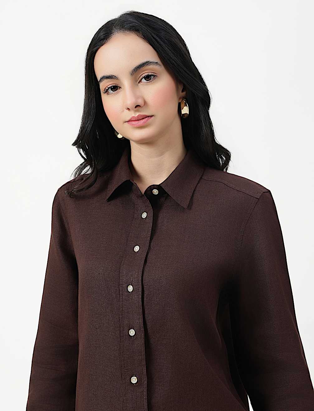 Pure Linen Plain Spread Collar Shirt