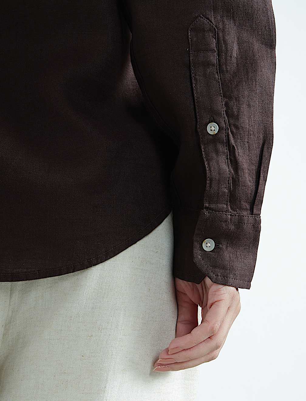 Pure Linen Plain Spread Collar Shirt