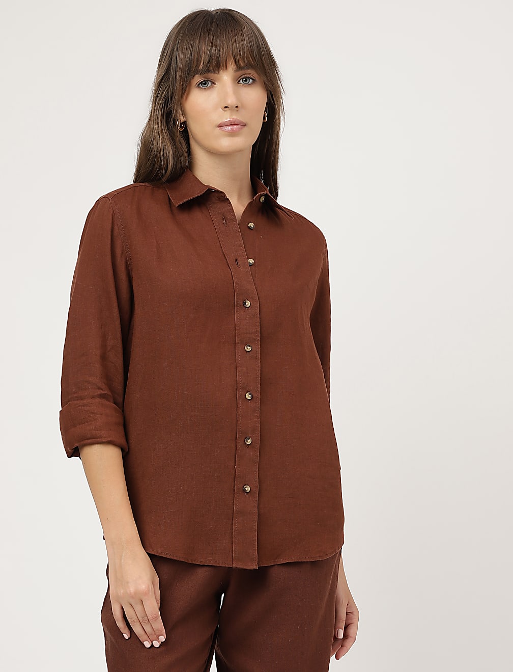Pure Linen Spread Collar Shirt