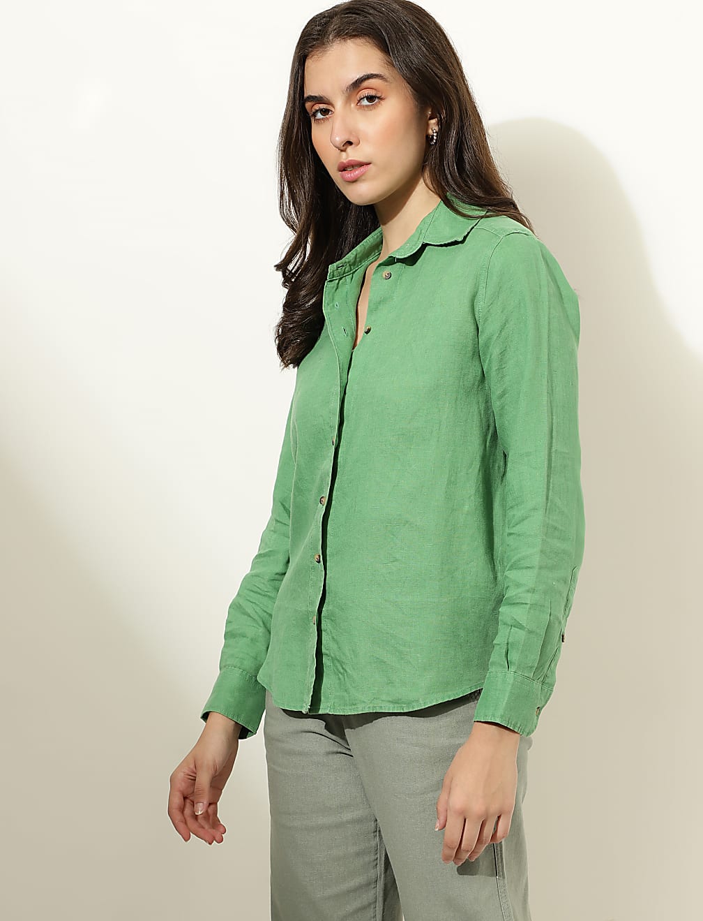 Pure Linen Spread Collar Shirt