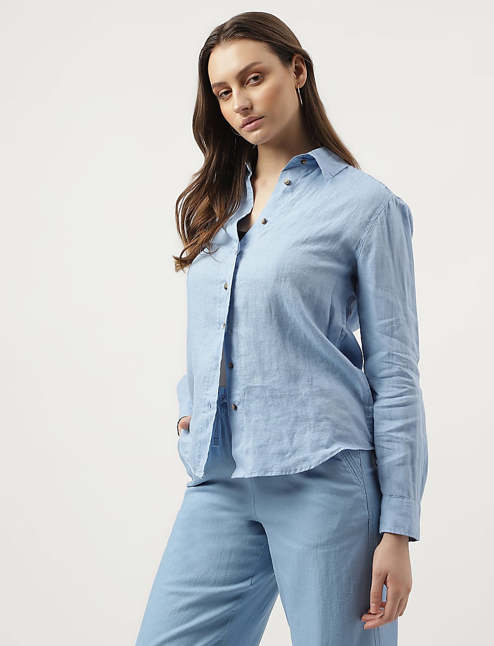 Pure Linen Spread Collar Shirt