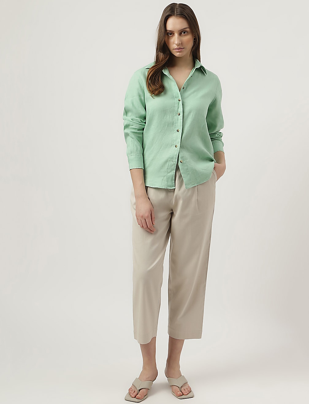 Pure Linen Spread Collar Shirt