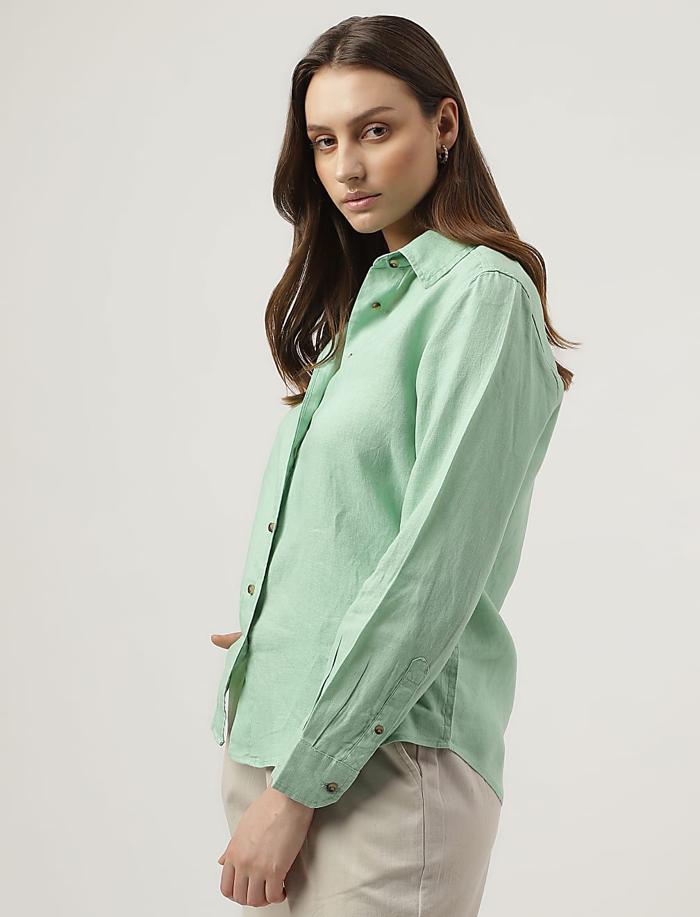 Pure Linen Spread Collar Shirt