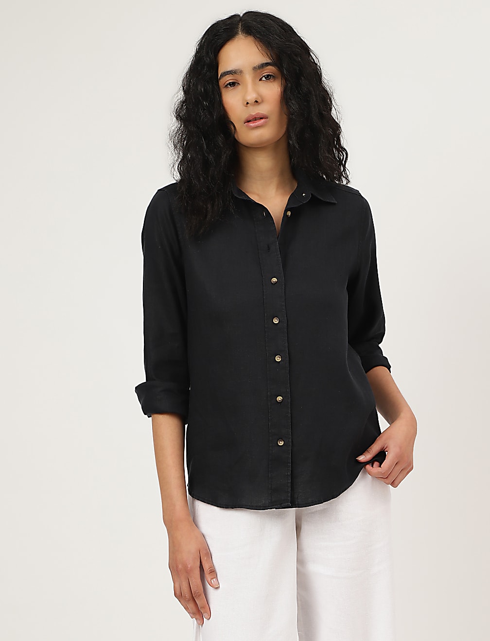 Pure Linen Spread Collar Shirt
