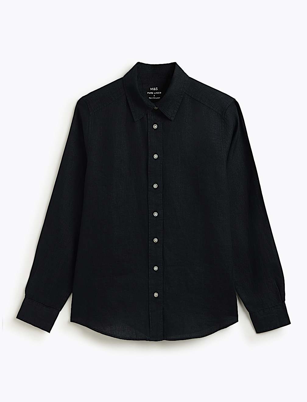 Pure Linen Plain Spread Collar Shirt
