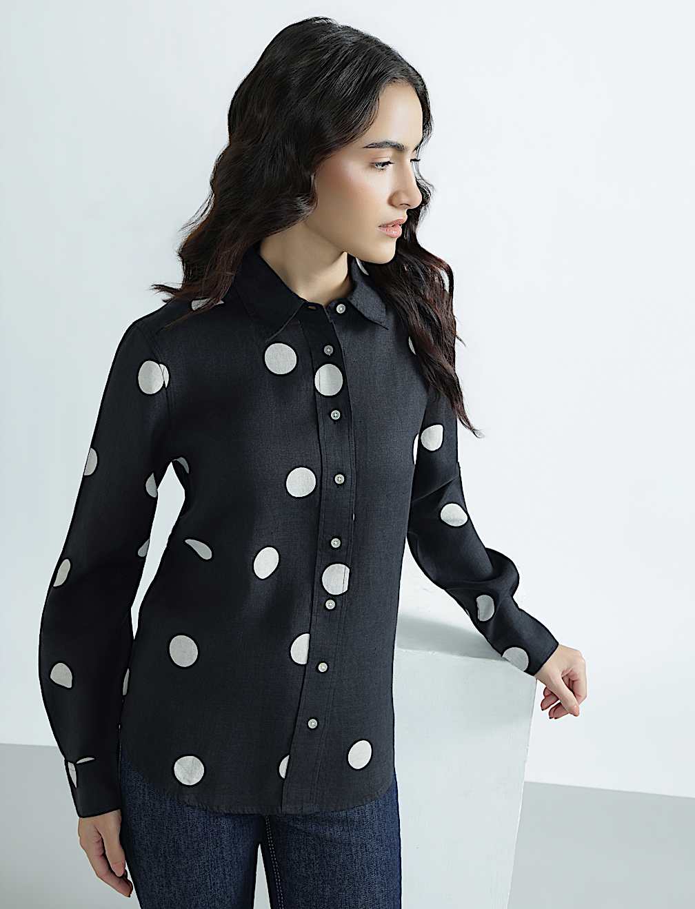 Pure Linen Plain Spread Collar Shirt