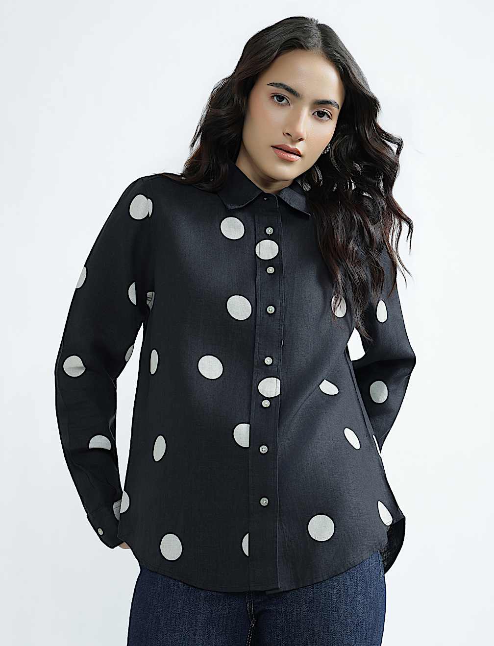 Pure Linen Plain Spread Collar Shirt