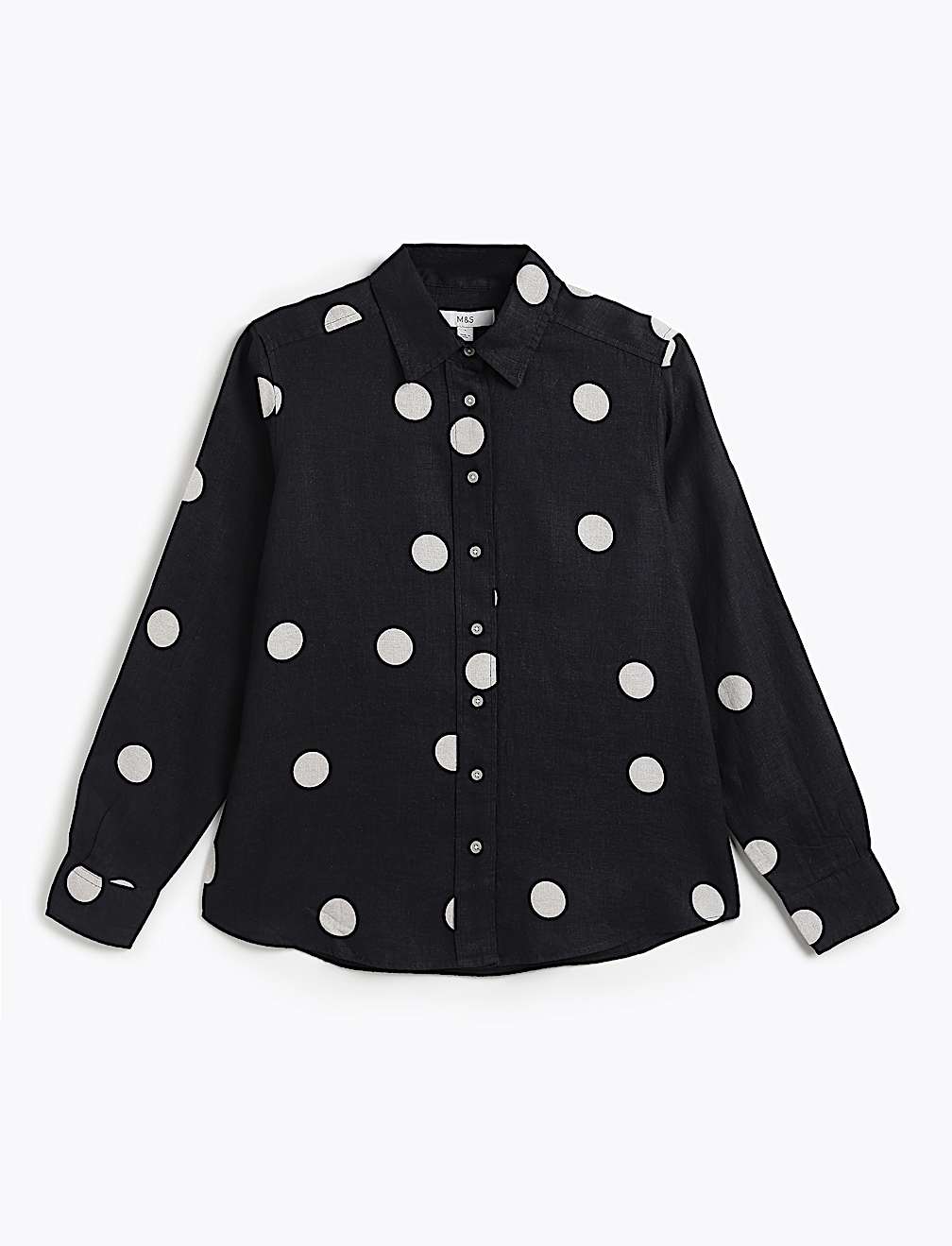 Pure Linen Plain Spread Collar Shirt