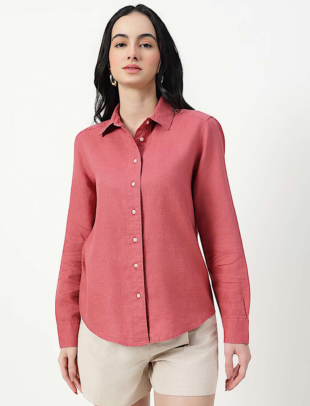 Pure Linen Spread Collar Shirt