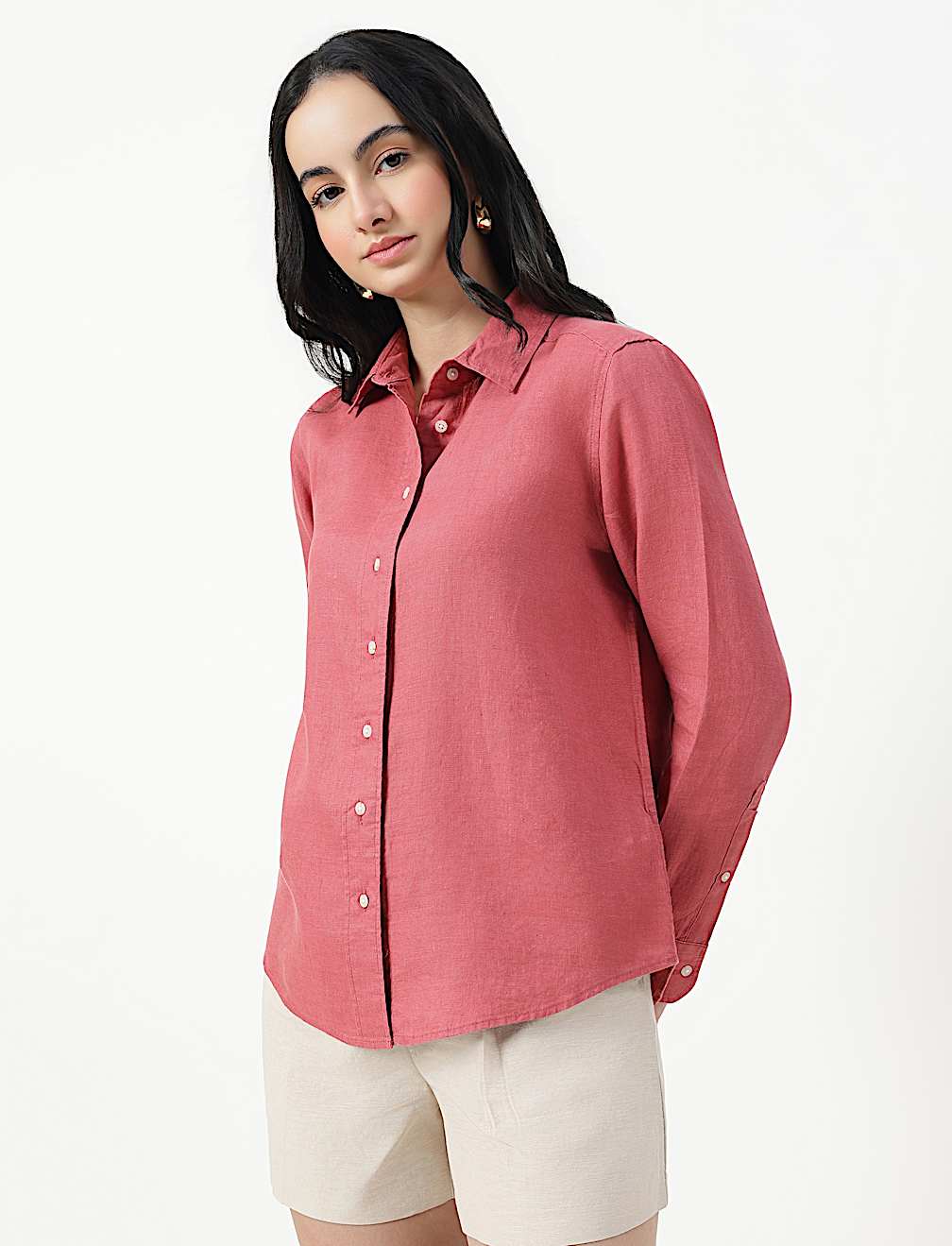 Pure Linen Spread Collar Shirt