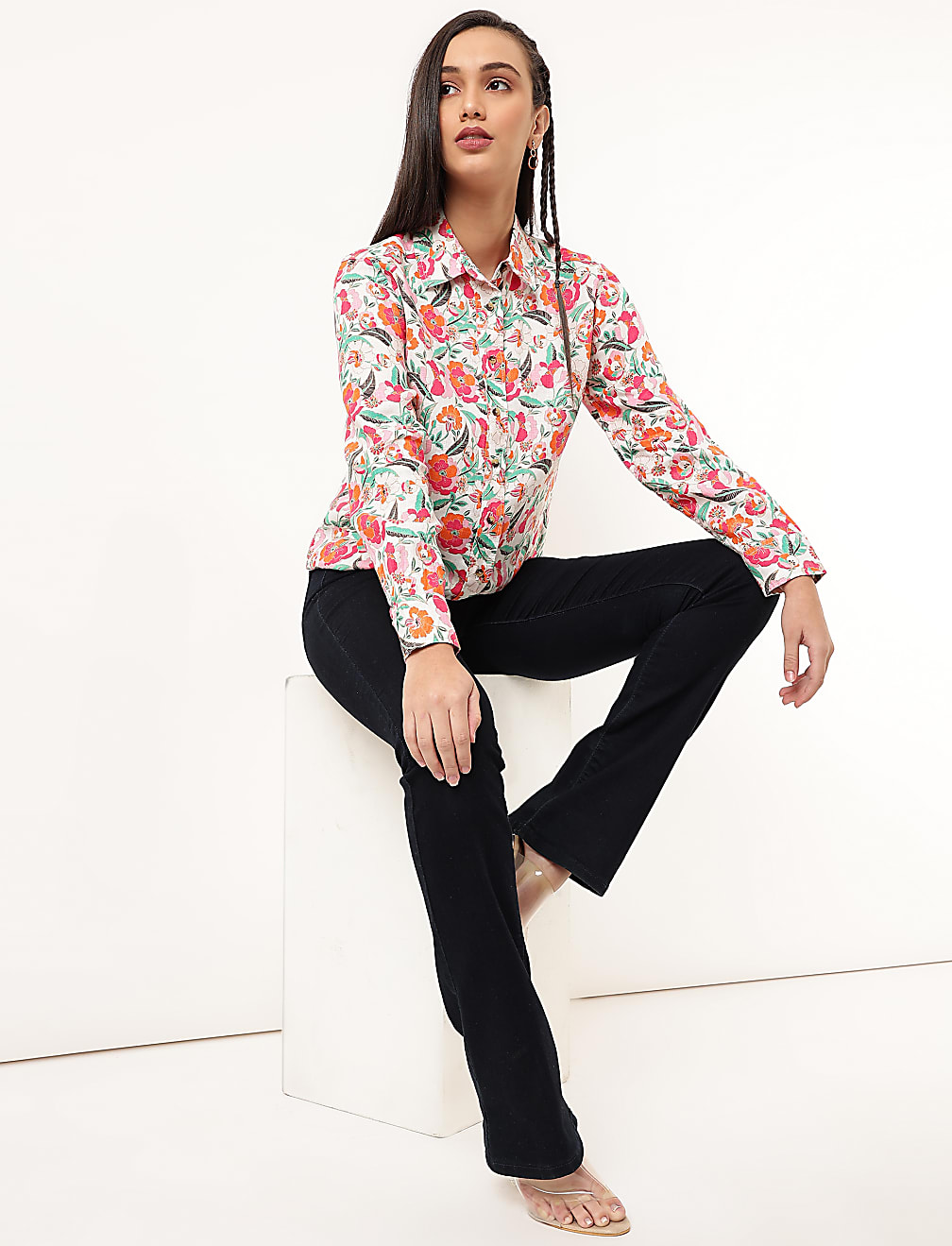 Pure Linen Floral Spread Collar Shirt