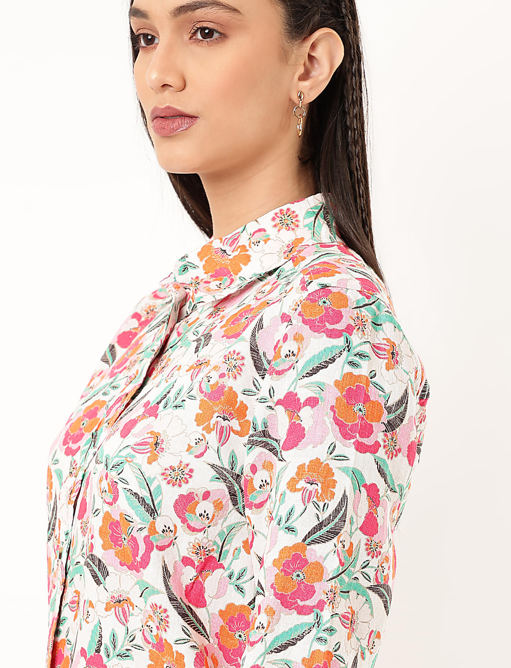 Pure Linen Floral Spread Collar Shirt