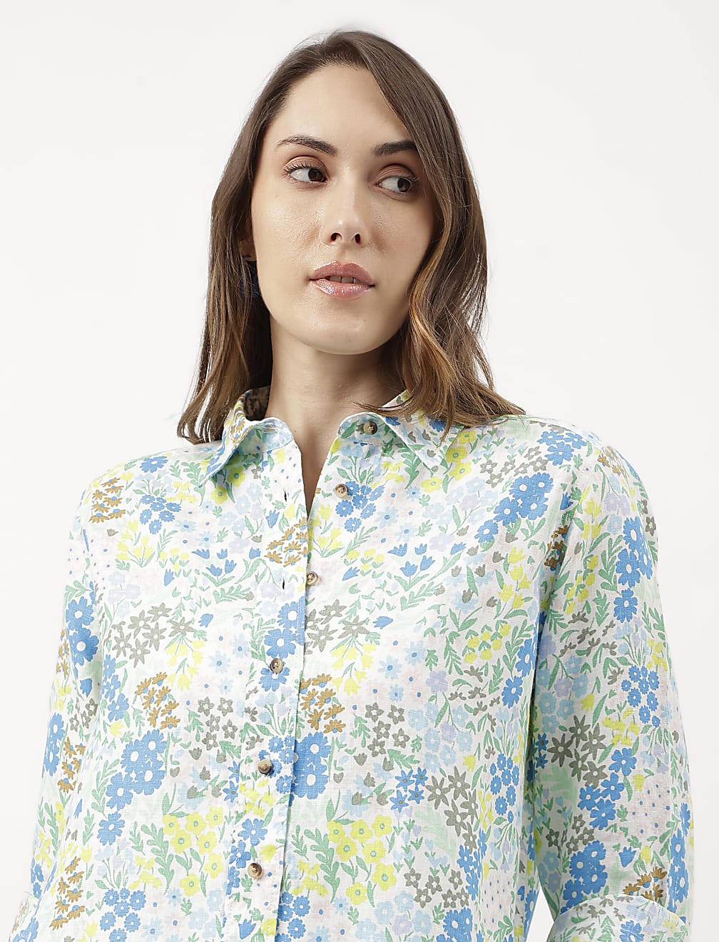 Pure Linen Floral Print Full Sleeve Shirt