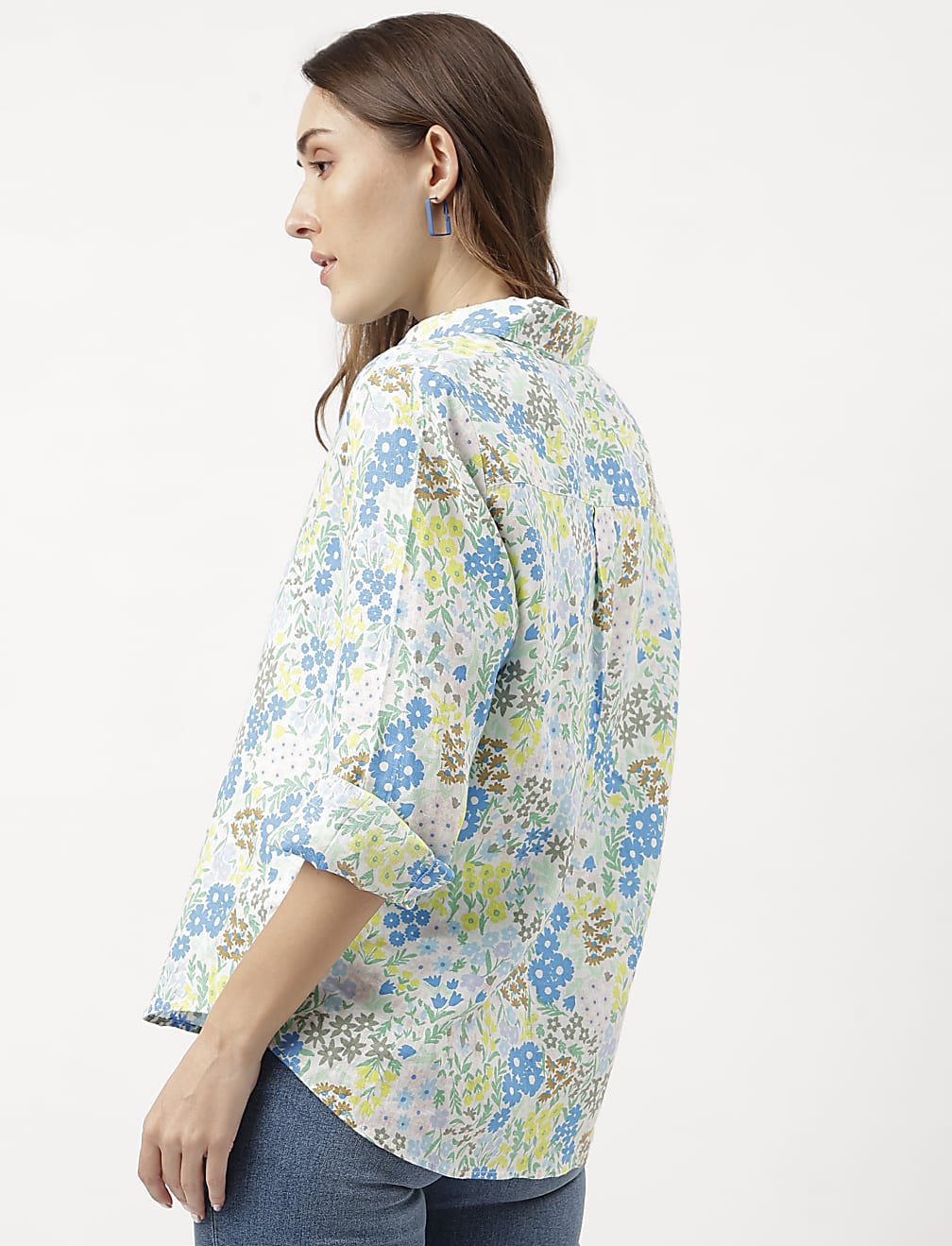 Pure Linen Floral Print Full Sleeve Shirt