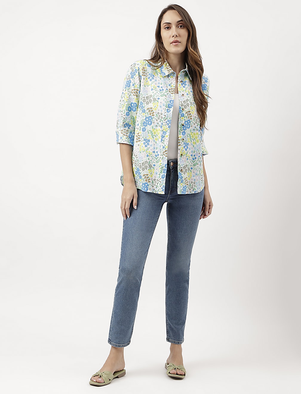 Pure Linen Floral Print Full Sleeve Shirt