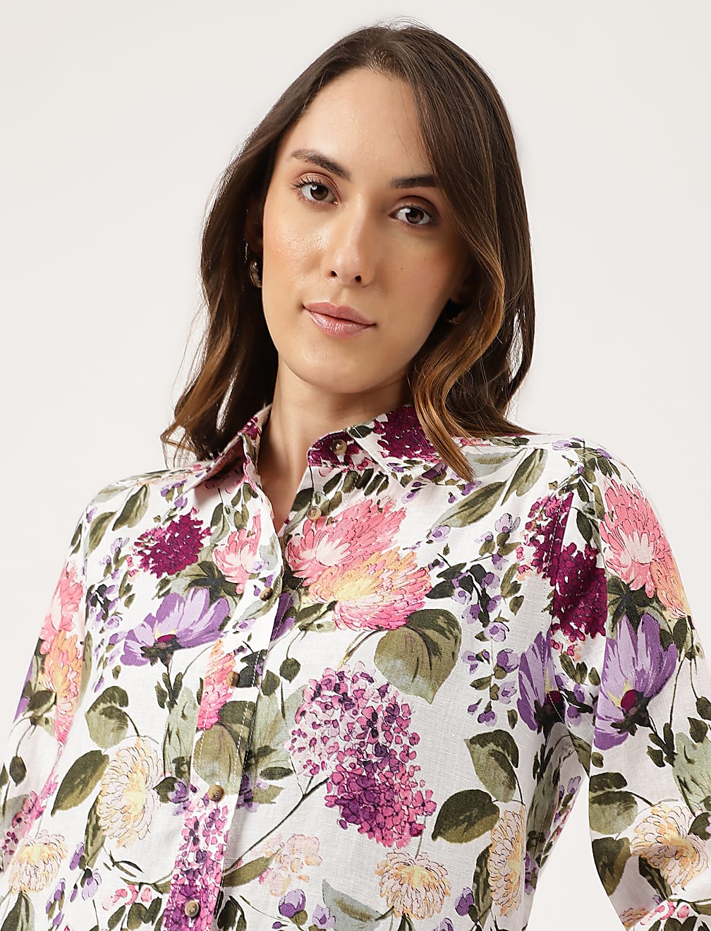 Linen Floral Printed Regular Fit Shirt