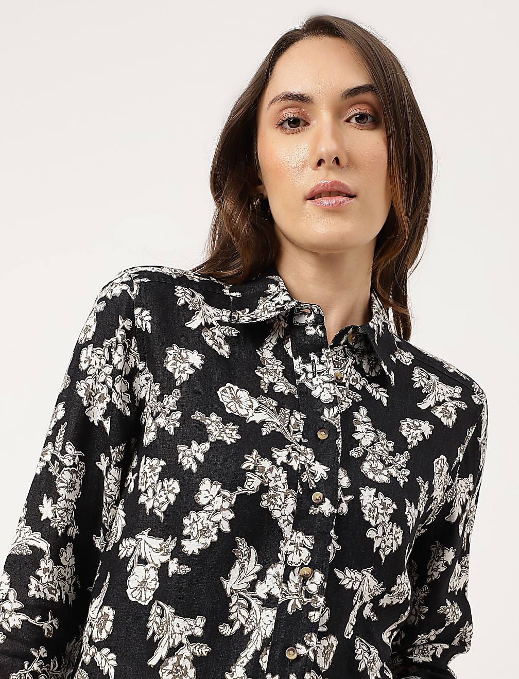 Linen Floral Printed Regular Fit Shirt