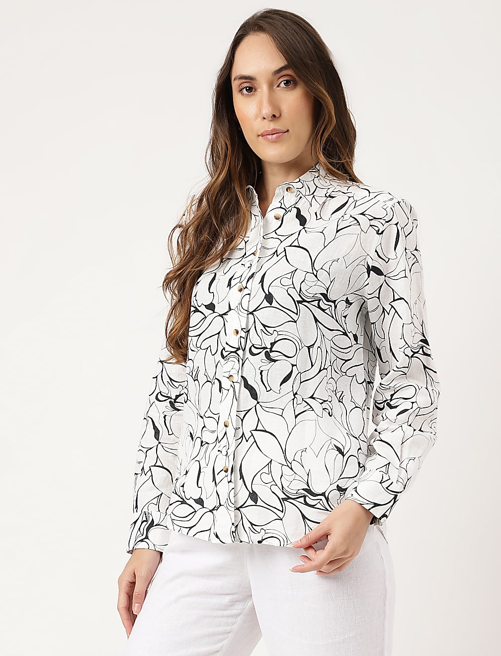 Linen Floral Printed Regular Fit Shirt