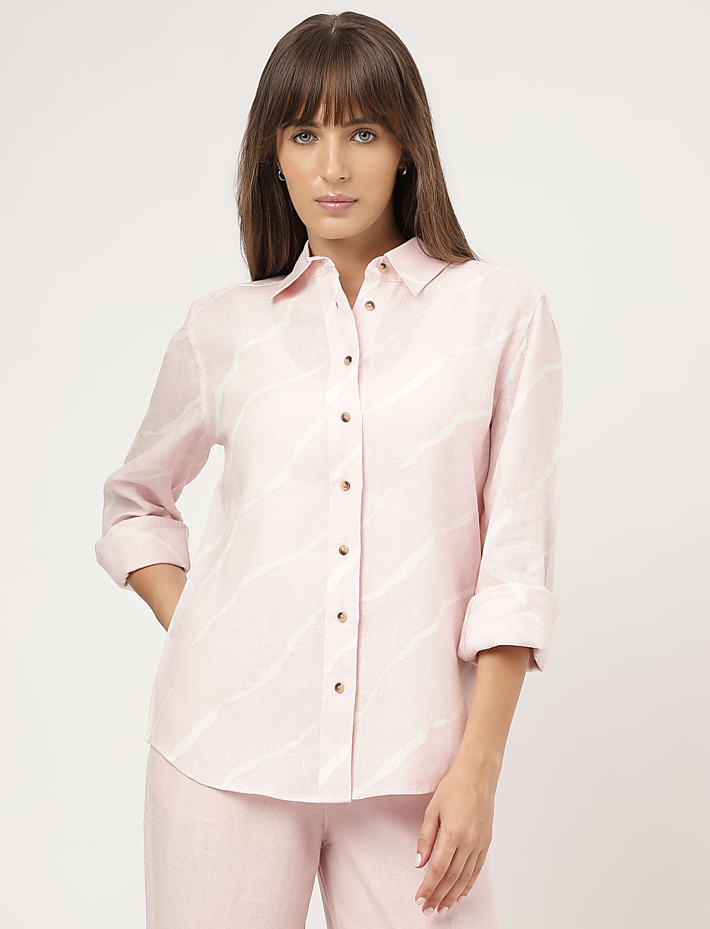 Pure Linen Striped Spread Collar Shirt