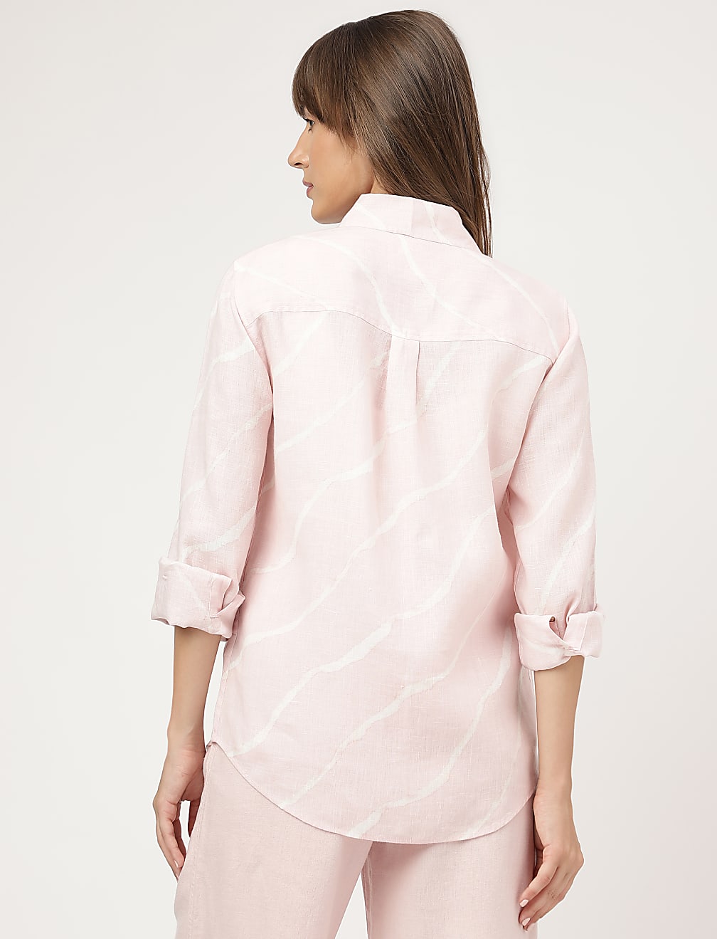 Pure Linen Striped Spread Collar Shirt