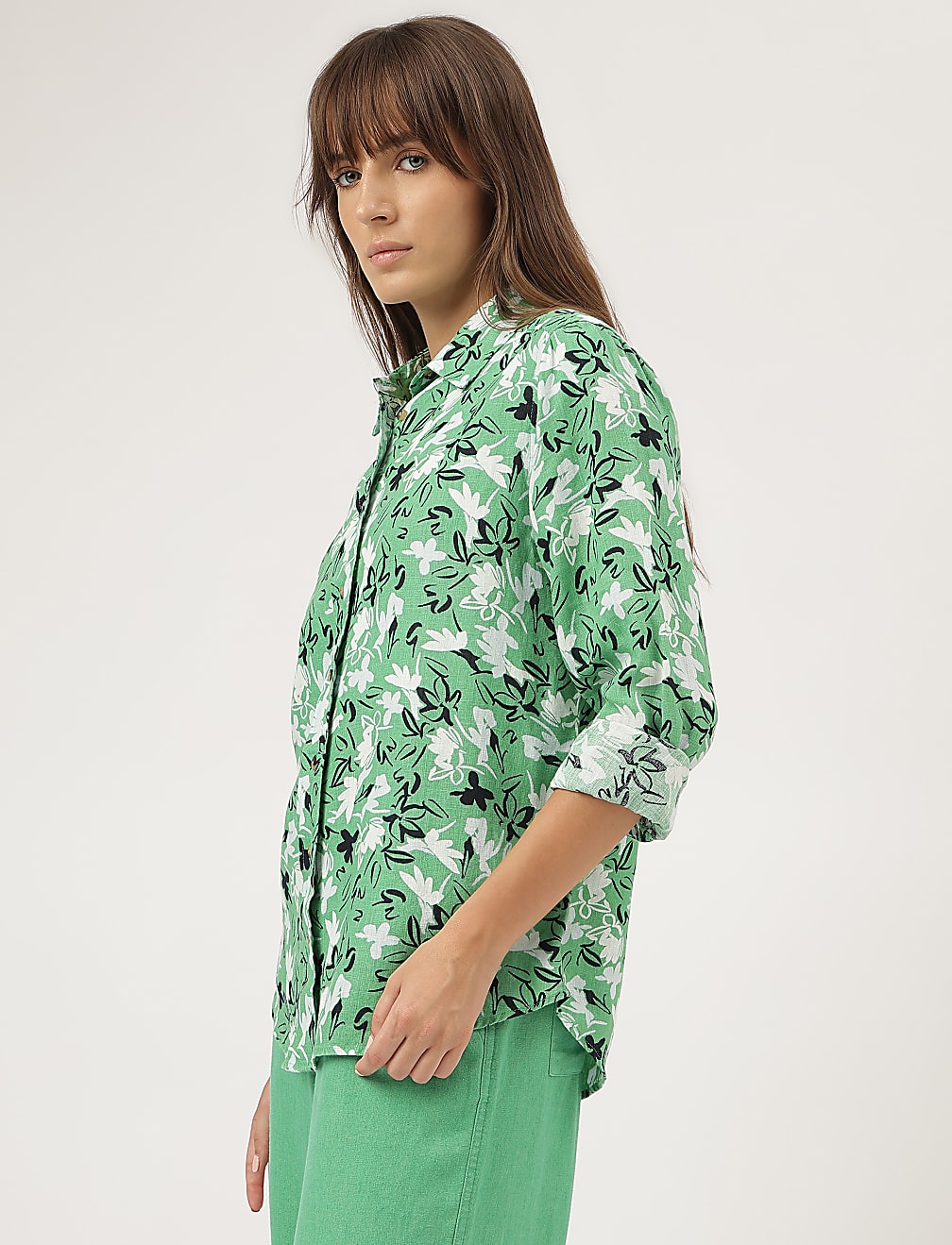 Pure Linen Floral Printed Shirt