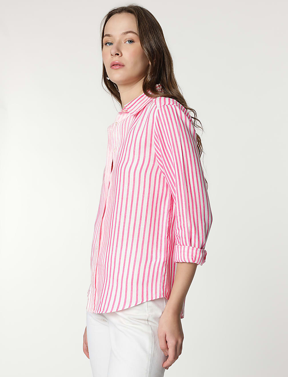 Pure Linen Stripes Spread Collar Shirt