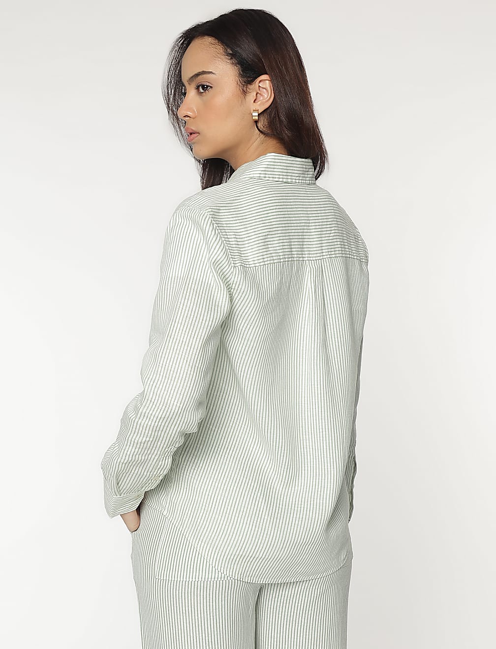 Pure Linen Spread Collar Striped Shirt
