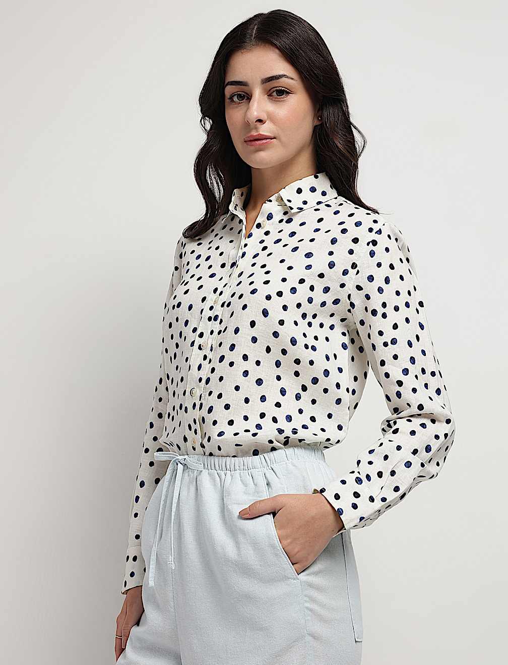 Pure Linen Polka Dots Shirt