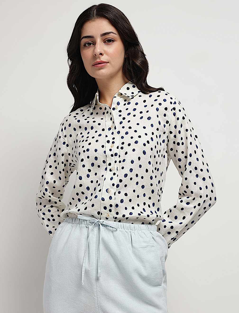 Pure Linen Polka Dots Shirt