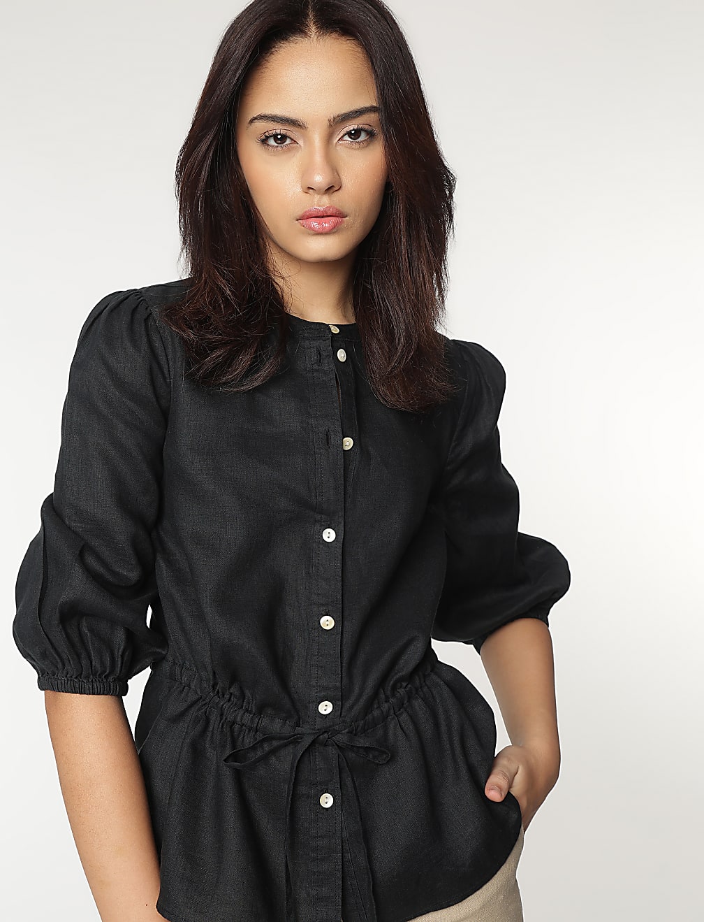 Pure Linen Mandarin Collar Blouse