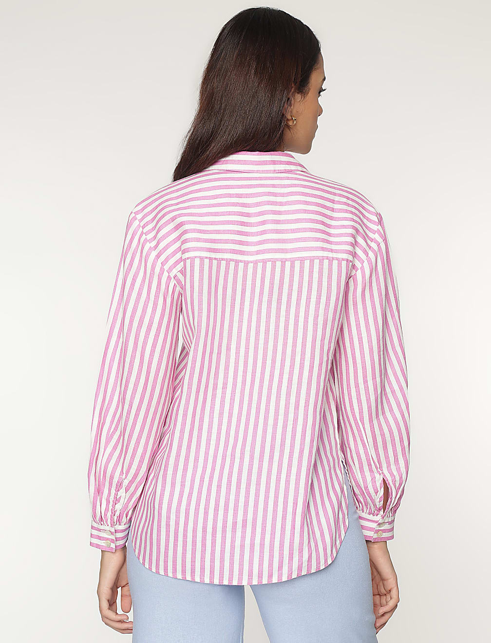 Pure Linen Spread Collar Striped Shirt