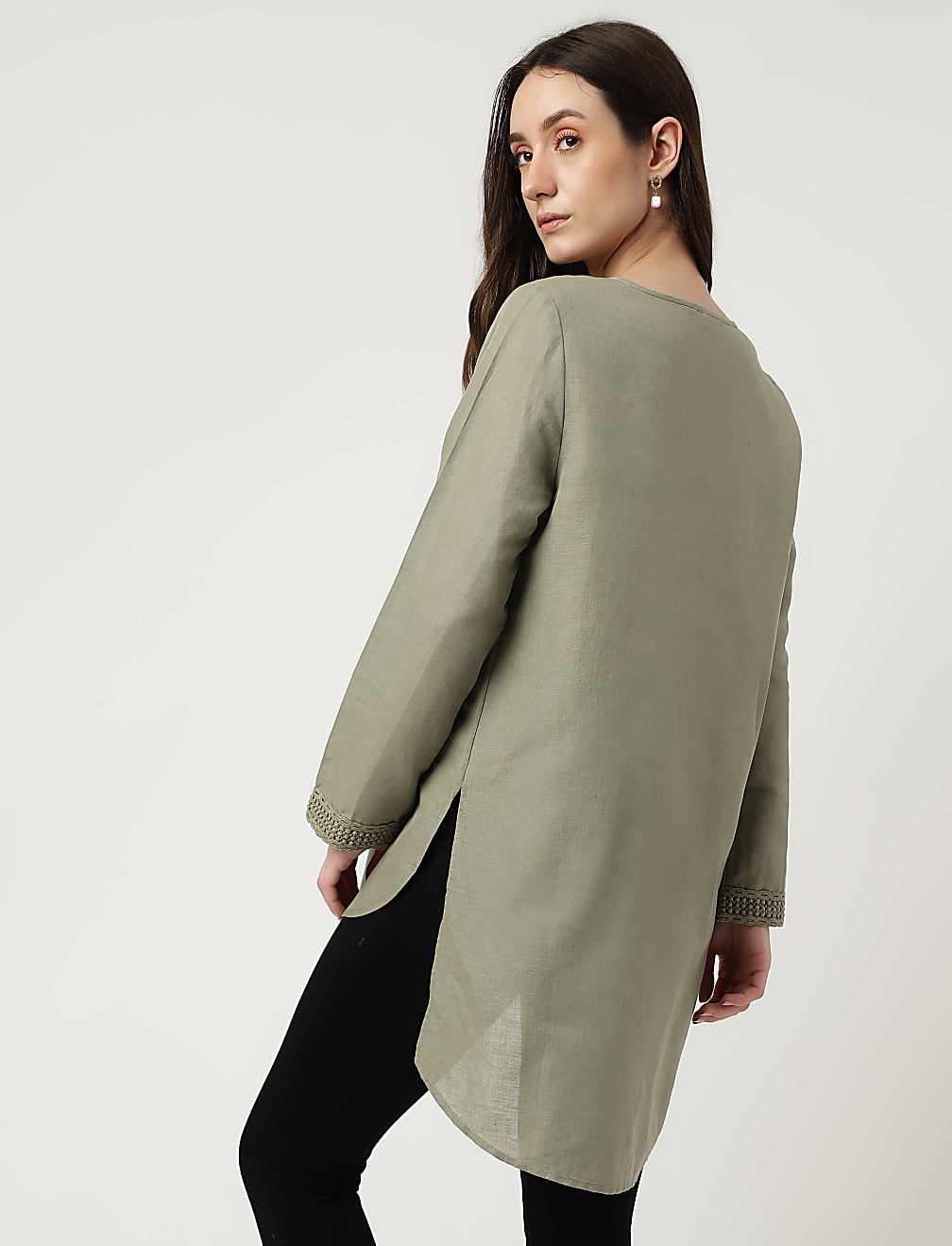 Linen Mix Lace Round Neck Tunic