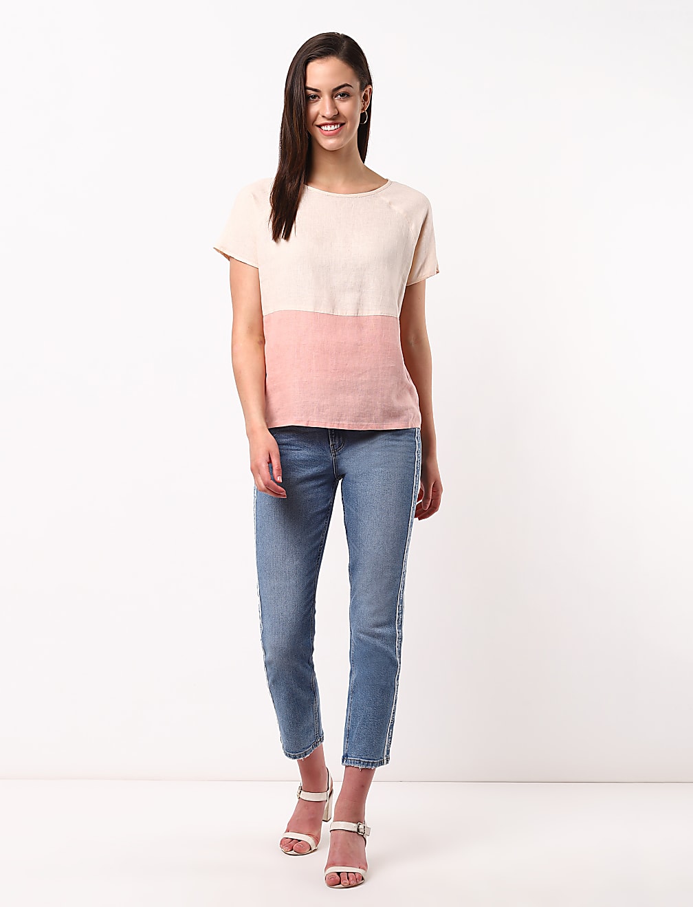 Linen Mix Color Blocked Top
