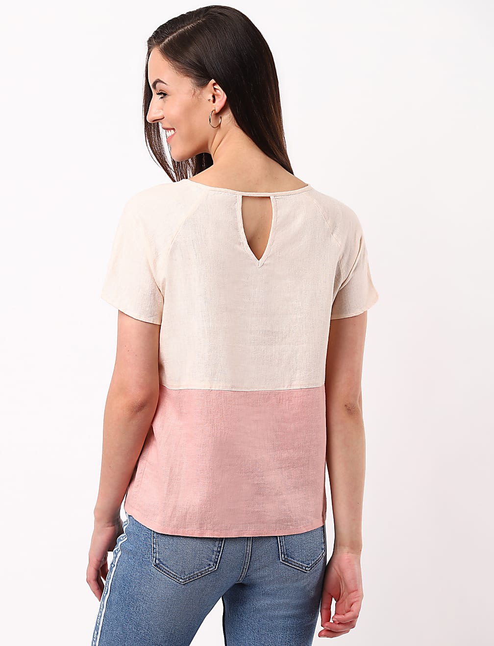 Linen Mix Color Blocked Top