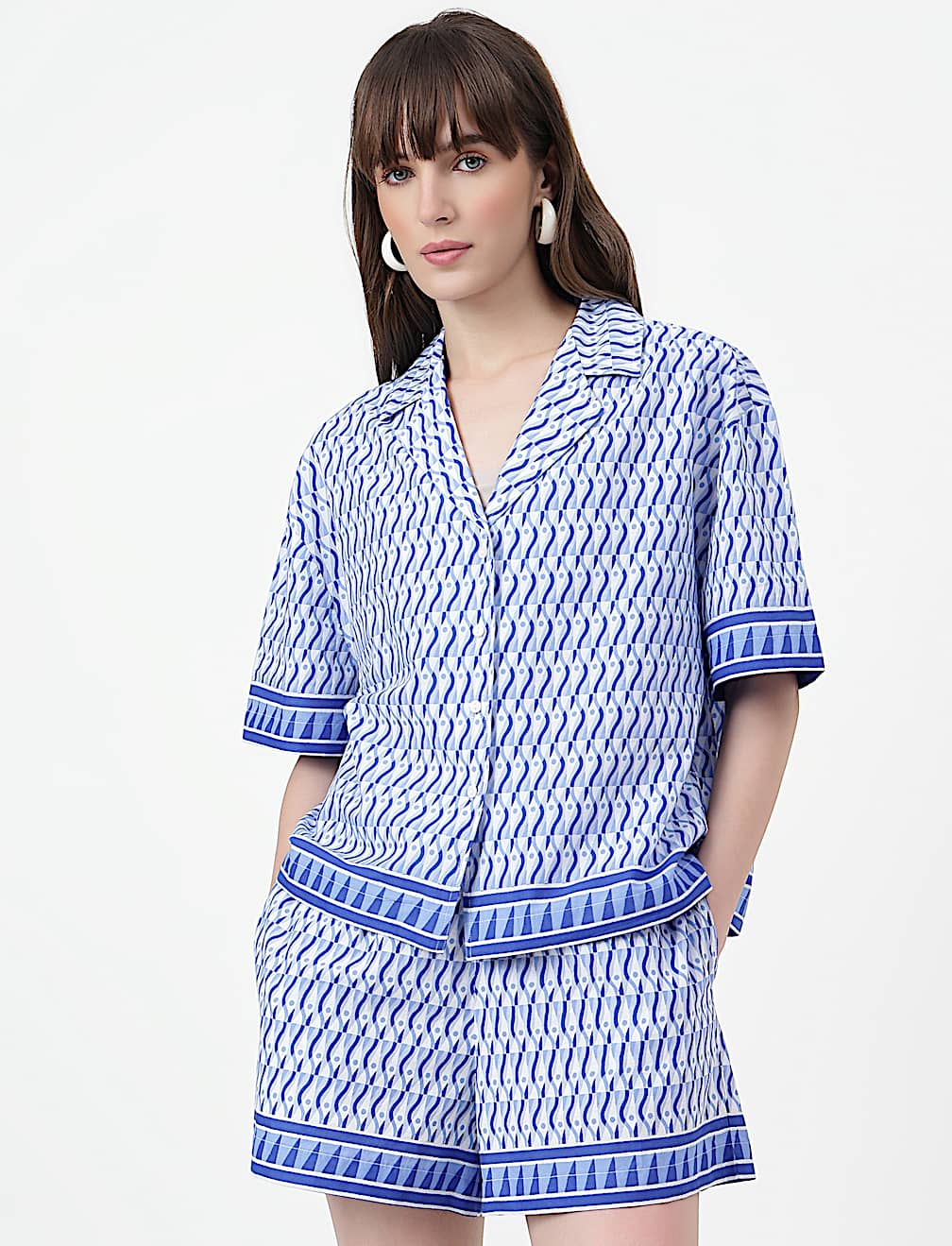 Pure Cotton Geometric Lapel Collar Shirt