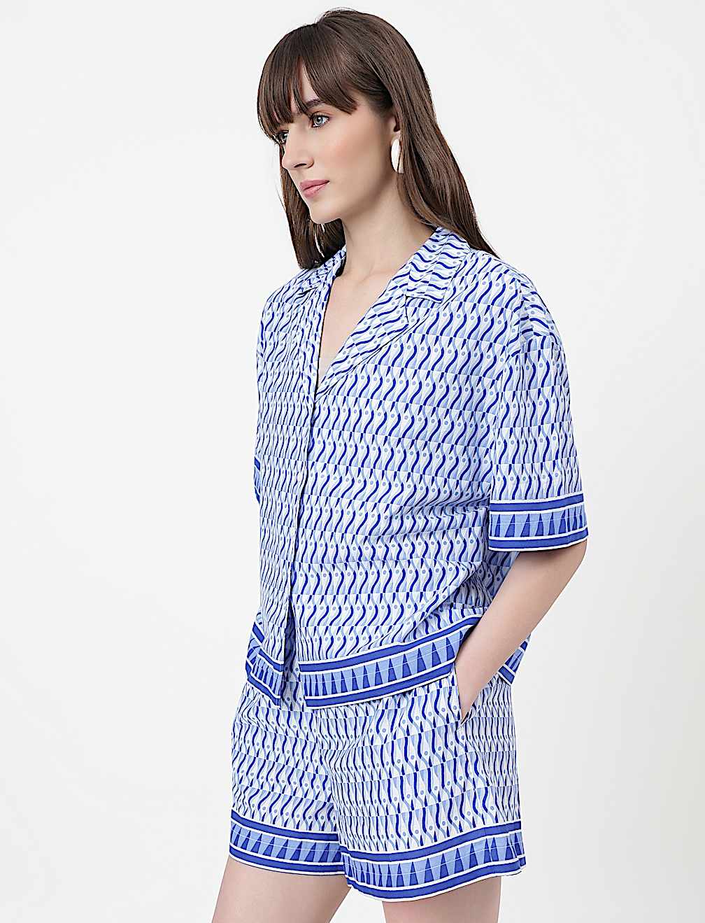 Pure Cotton Geometric Lapel Collar Shirt