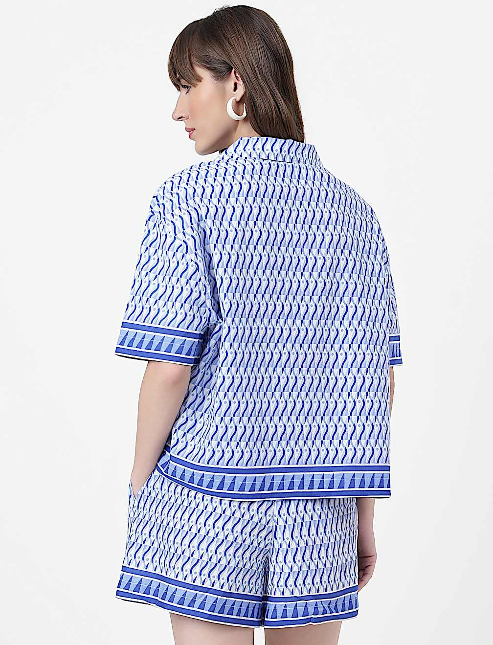 Pure Cotton Geometric Lapel Collar Shirt