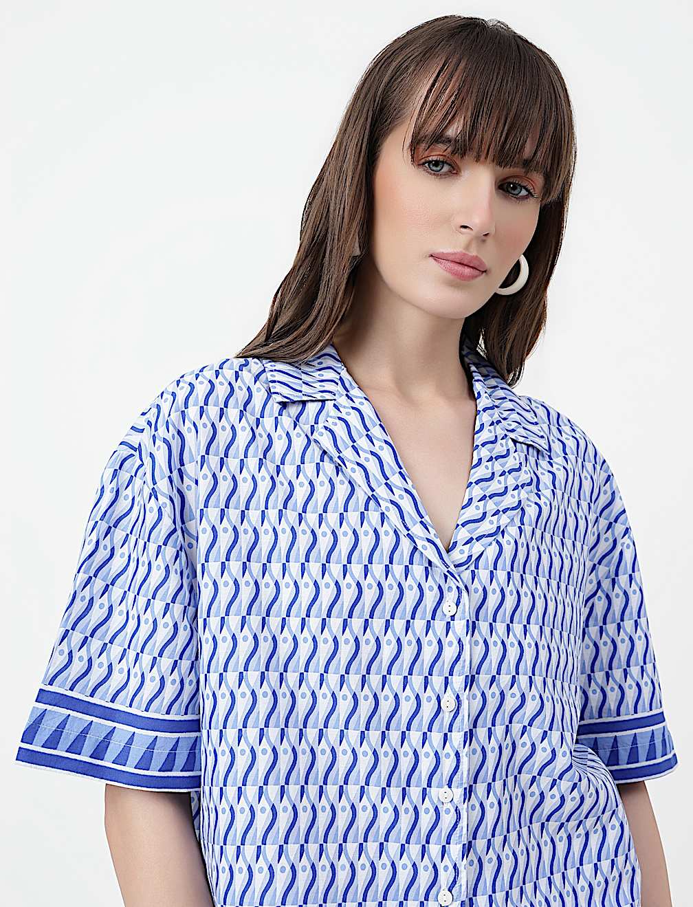 Pure Cotton Geometric Lapel Collar Shirt