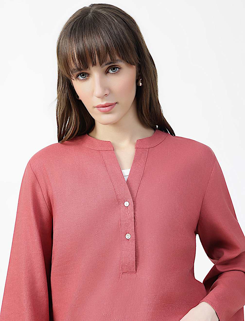 Linen Rich Plain Mandarin Collar Top
