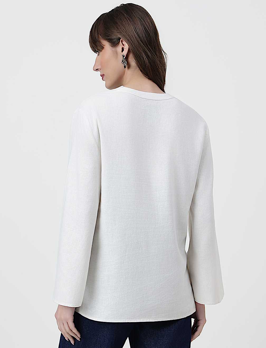 Linen Rich Plain Mandarin Collar Top