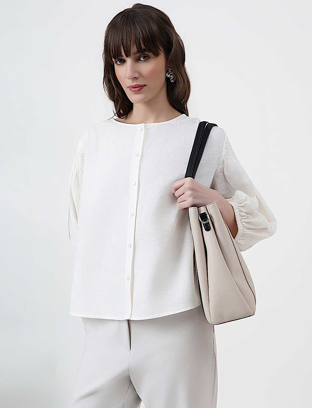 Linen Rich Plain Round Neck Top
