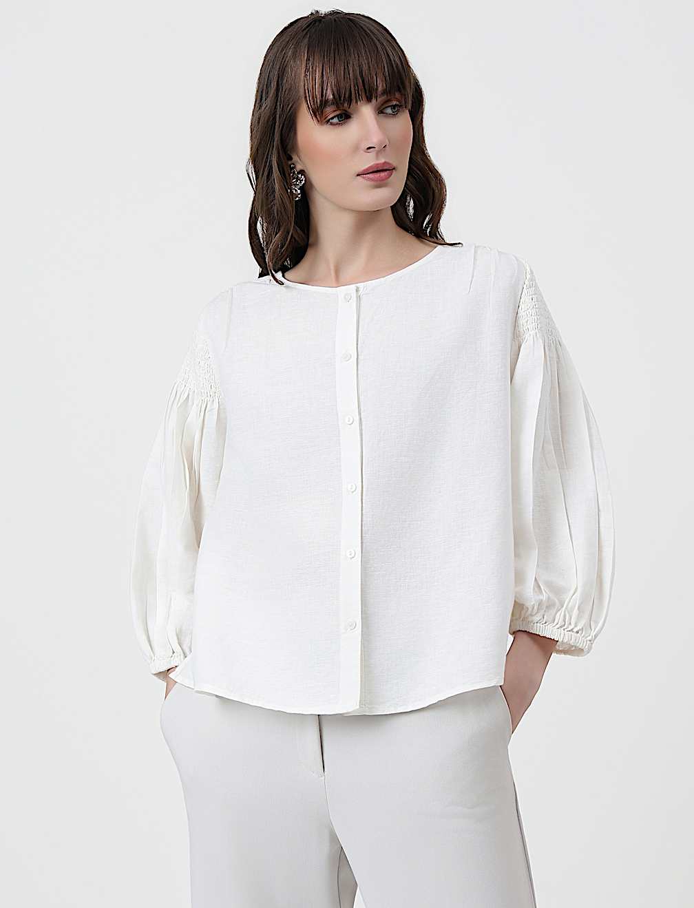 Linen Rich Plain Round Neck Top