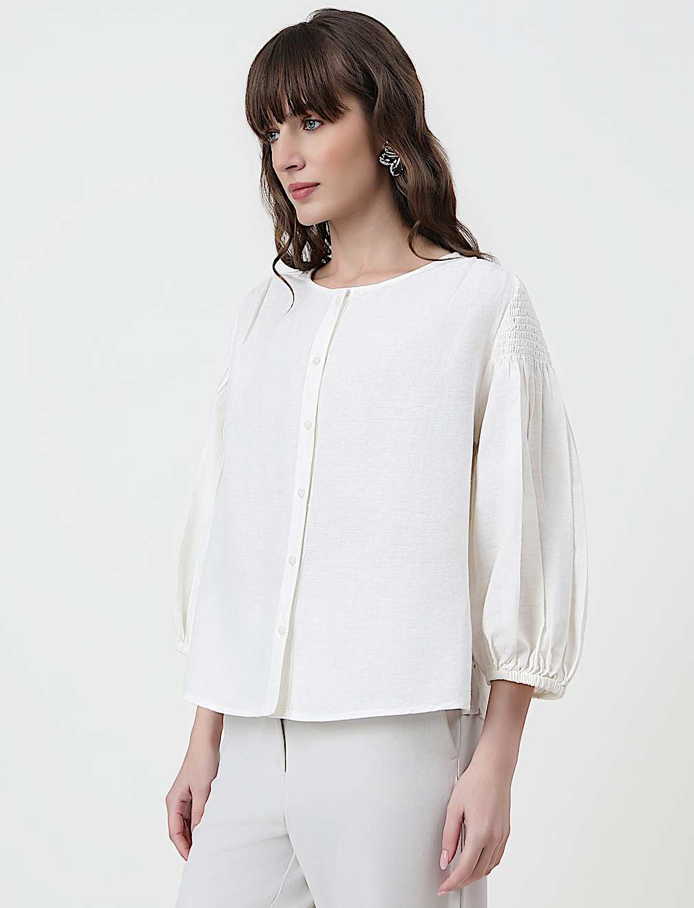 Linen Rich Plain Round Neck Top