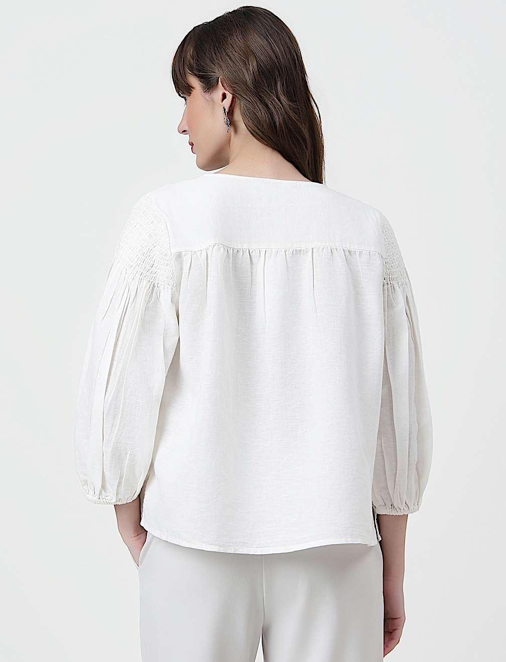 Linen Rich Plain Round Neck Top