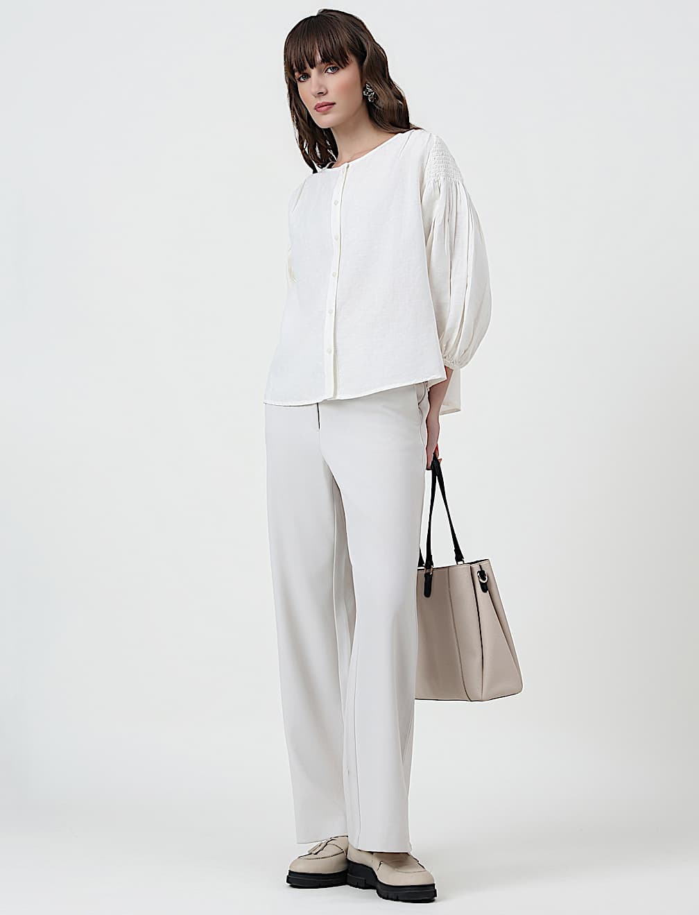 Linen Rich Plain Round Neck Top