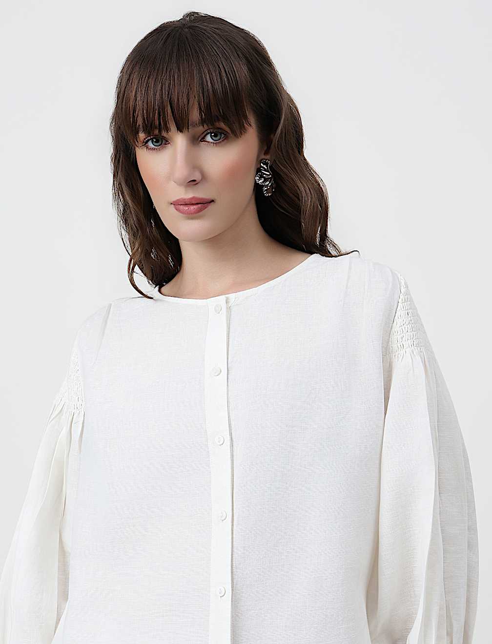 Linen Rich Plain Round Neck Top